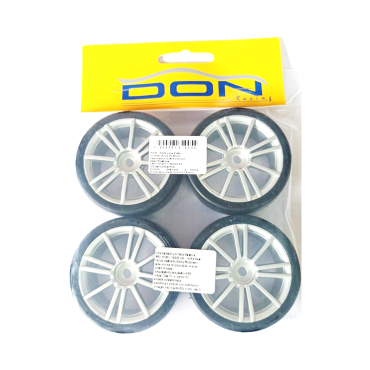 JOGO DE RODAS COM PNEUS MONTADOS E COLADOS PARA 1/10 ON ROAD SEXTAVADO 12MM PRATA ZEUS RP05